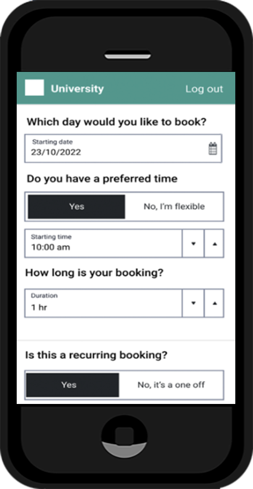 Rooms Plus User Interface displayed on a mobile device
