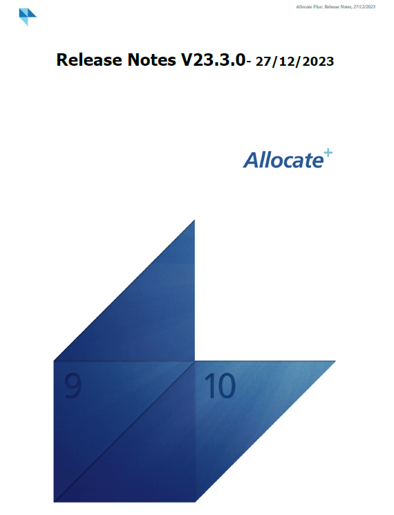 Allocate Plus Version 23.3 Release Notes