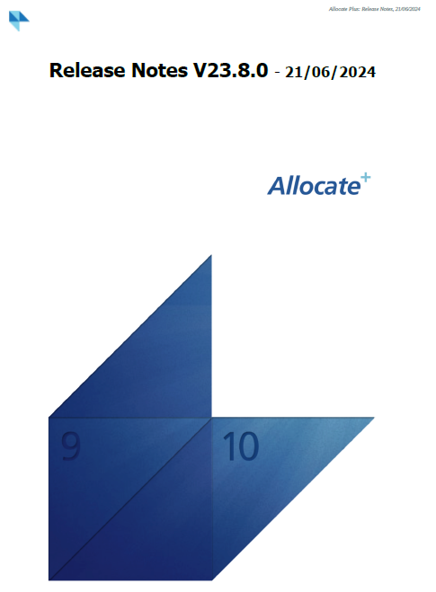 Allocate Plus V23.8 Release Notes